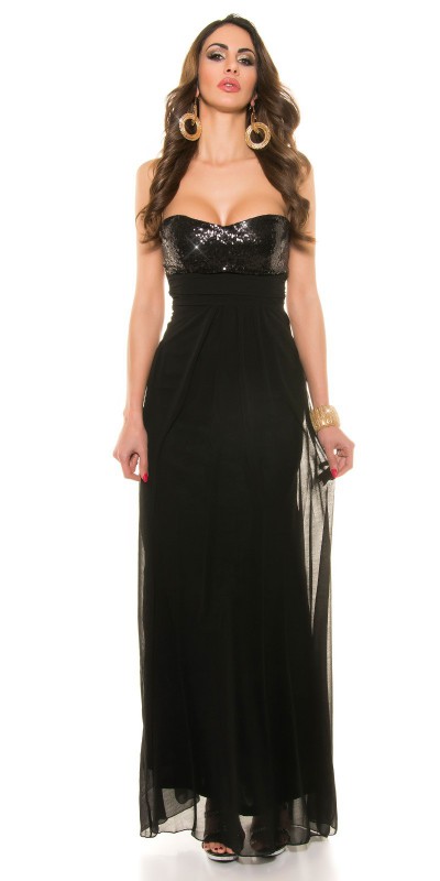 Robe bustier longue avec sequins - Noir