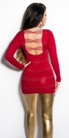 Pull long col rond Femme dos ouvert – Rouge