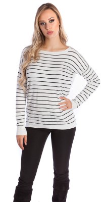 Pull col rond à rayures Femme dos ouvert – Blanc