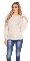 Pull tricoté tendance en grosse maille Femme – Beige