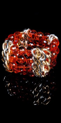 Bracelet tendance avec chaînes et perles – Orange