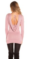 Pull long col V Femme dos style bénitier – Vieux Rose 