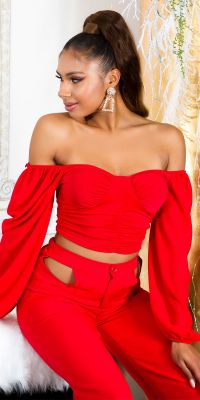 Crop top manches longues – Rouge